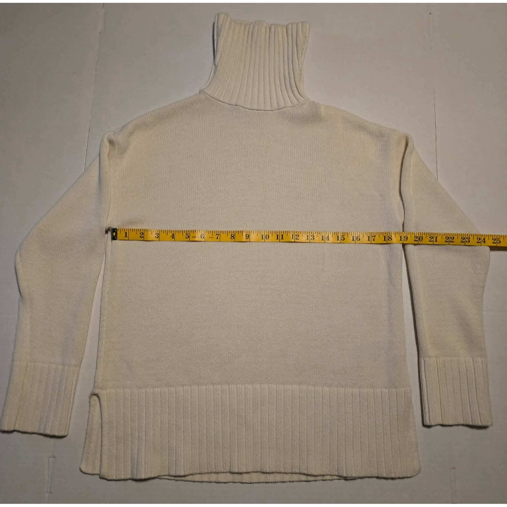 Old Navy Womens XS Cream 100% Cotton Ribbed Turtleneck Sweater Side Slit Classic
